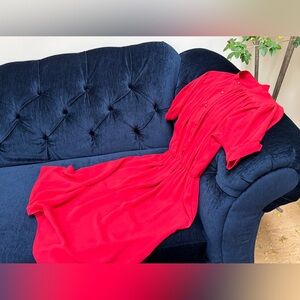 Vintage Sheer A-Line Midi Dress S EUC Elastic Waist Red